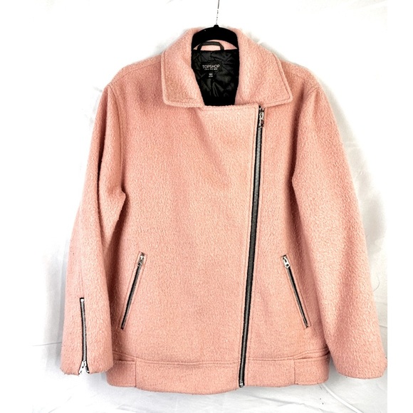 Topshop Wool Moto Jacket Pink Blend Winter Coat 10 - Picture 2 of 13